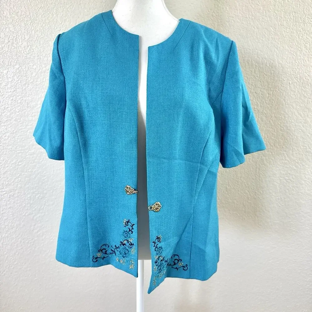 Koret Dress Turquoise Floral Maxi Dress Jacket Set Embroidered 2 Piece Womens 16